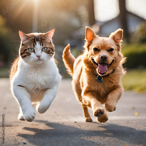 a dog that runs along with a cat