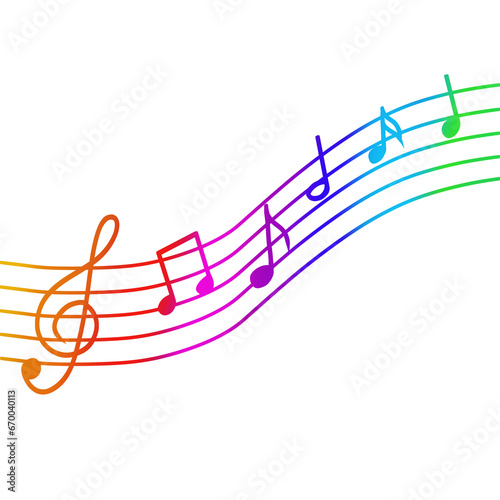 Colorful music notes on isolated background