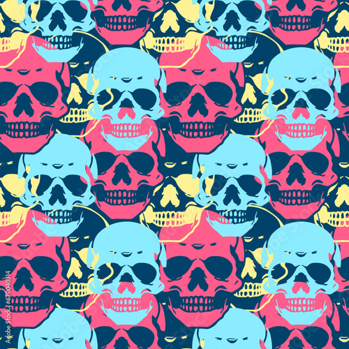 Vector seamless pattern of bright skulls.