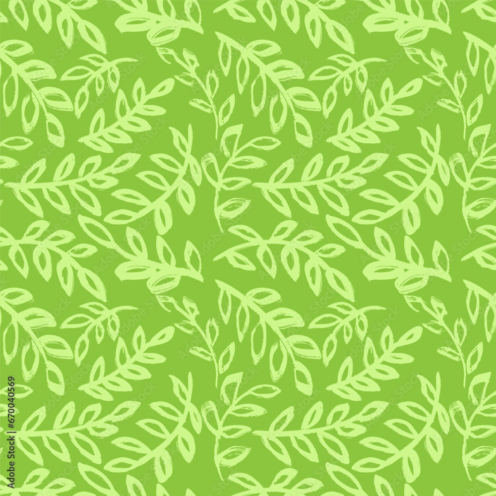 Dry Brush Leaves and Branches Green Seamless Pattern