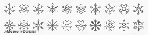 Big set of linear snowflake icons. Editable stroke outline

