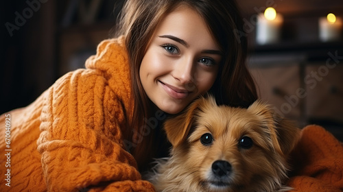 Young woman with her cute Jack Russell Terrier at home cute pets