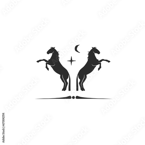 Hand drawn vector abstract horse logo silhouette illustration. Horse logo silhouette. Horse black emblem graphic. Vector animal horse logo symbol icon isolated on white background.