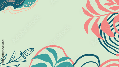 Colorful background vector illustration.Exotic plants, branches,art print for beauty, fashion and natural products,wellness, wedding and event.