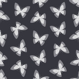 White transparent butterflies on dark gray background. Vector seamless pattern. Best for textile, print, wallpapers, and your design.