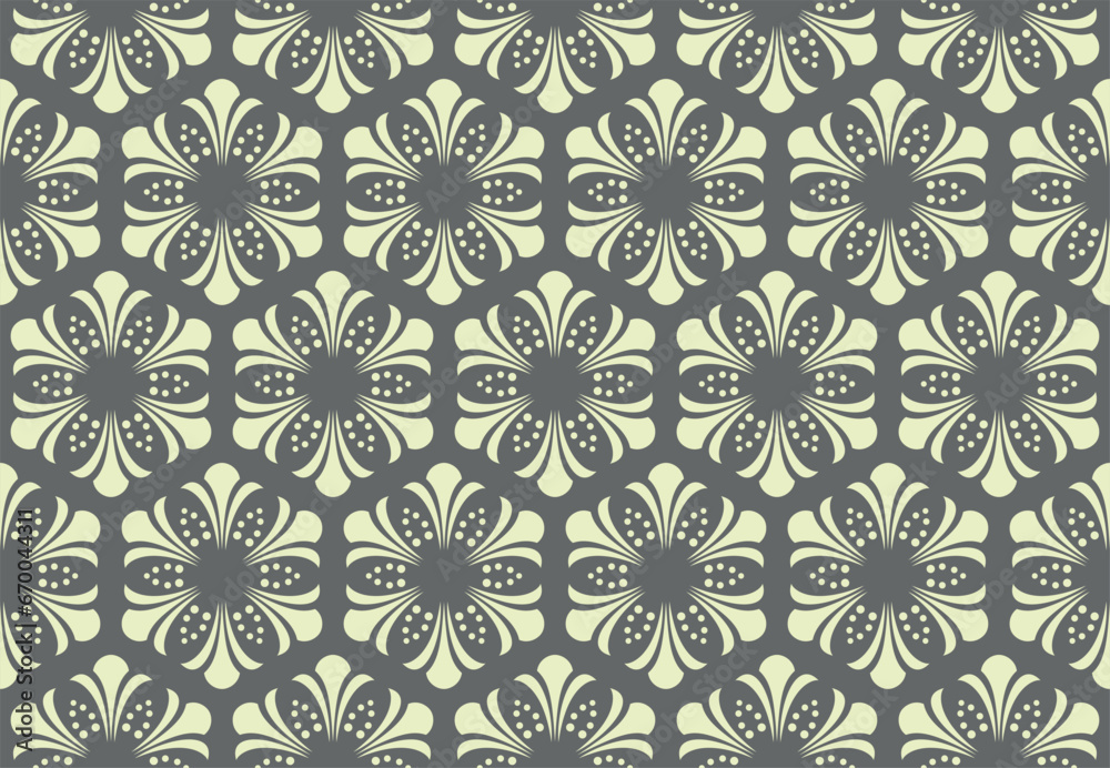 Flower geometric pattern. Seamless vector background. Gray and beige ornament