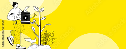 Flat character vector concept operation hand drawn illustration of planting trees on Arbor Day in spring
