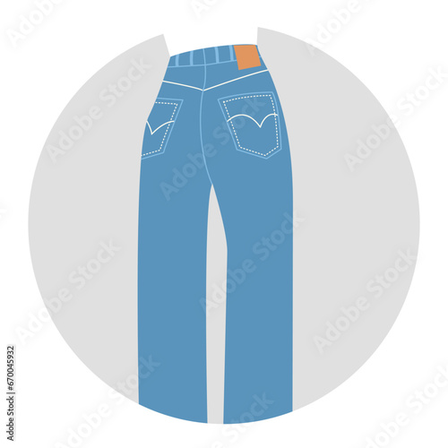 Woman high waisted regular cut jeans. National Blue Jeans Day. Denim day.