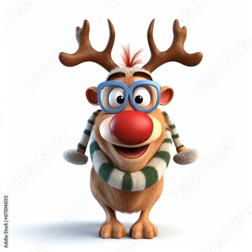 Happy reindeer, with a red nose. photo