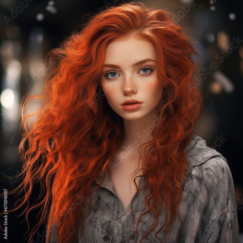 portrait of a woman red hair beautiful eyes bright colour
