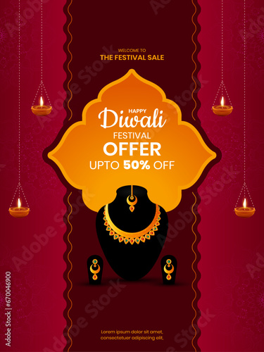 Happy Diwali Offer sale banner, poster and website header design vector illustration.