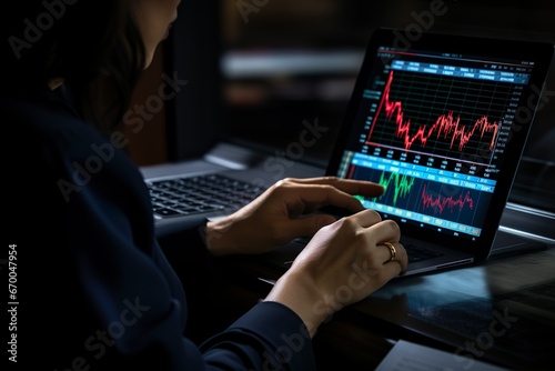 株価チャートを分析する女性01 photo