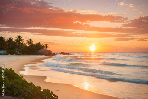 Tropical beach with palm trees at sunset, Seychelles, beach, sunset, sea, ocean, sky, sunrise, sun, water, sand, landscape, clouds, nature, waves, coast, wave, summer, dawn, horizon, cloud, travel