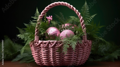 Pink Heart Wooden Basket Green Plants  Background Image  Valentine Background Images  Hd
