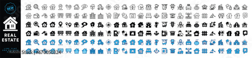 Real Estate web icon set. House, realty, property, mortgage, home loan, rent, building, key, buy, sell, insurance and more for apps and websites. Outline icons collection. Vector illustration