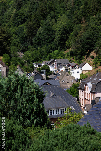 Landscape with top view of small town Monschau