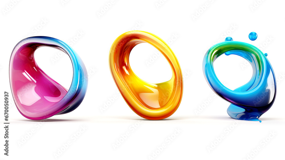 Vibrant 3D Liquid Shapes - Abstract Colorful Fluid Art on White Background Vibrant 3D Liquid Shapes - Abstract Colorful Fluid Art on White Background