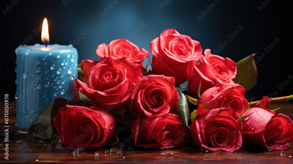 Red Roses Hearts Candles On Wooden, Background Image, Valentine Background Images, Hd