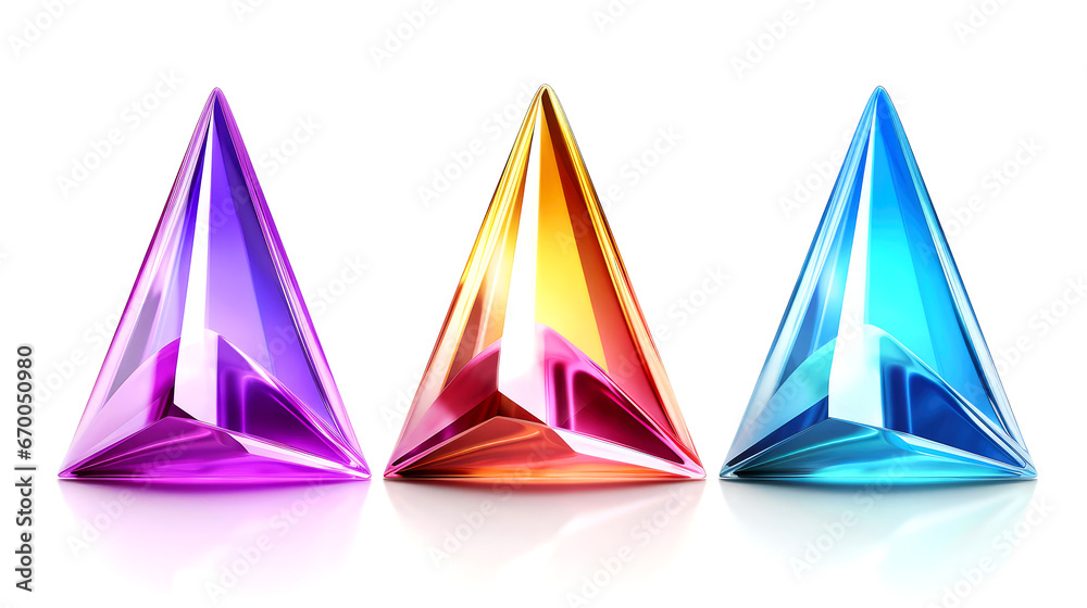 Sleek Geometric Glass 3D Triangles on White Background Sleek Geometric Glass 3D Triangles on White Background