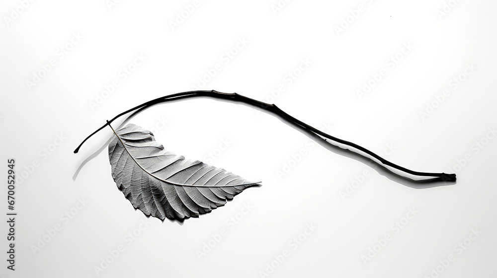 Obraz premium Serene Leaf: White Background with Graceful Shadow