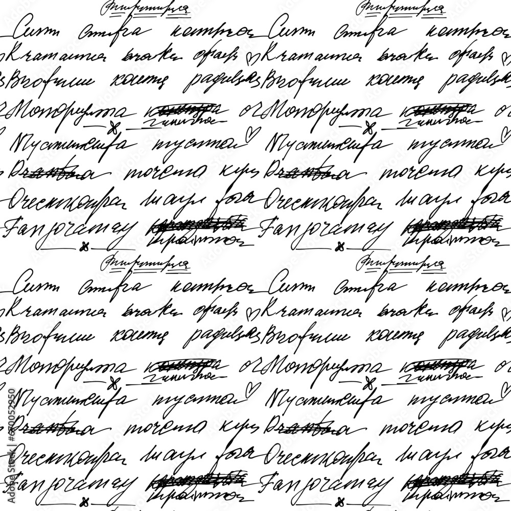Seamless vector pattern with illegible text, abstract vintage ...