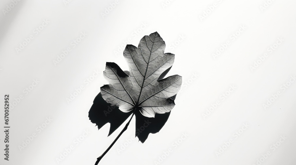 Fototapeta premium Serene Leaf: White Background with Graceful Shadow