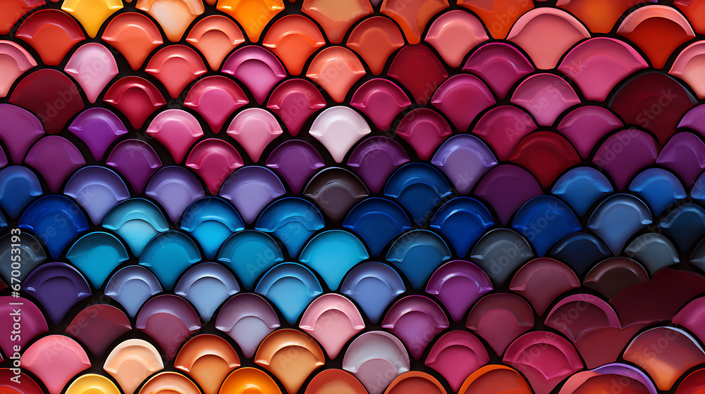 Symmetric Mosaic tile, classic Morrocan Fish scale, Mosaic tile color Gradient, Magenta, red, orange, yellow, white - Seamless tile. Endless and repeat print. Symmetric Mosaic tile, classic Morrocan Fish scale, Mosaic tile color Gradient, Magenta, red, orange, yellow, white - Seamless tile. Endless and repeat print.