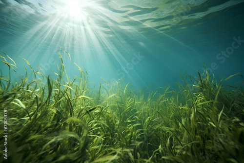 Green algae underwater in the water landscape, ecology nature