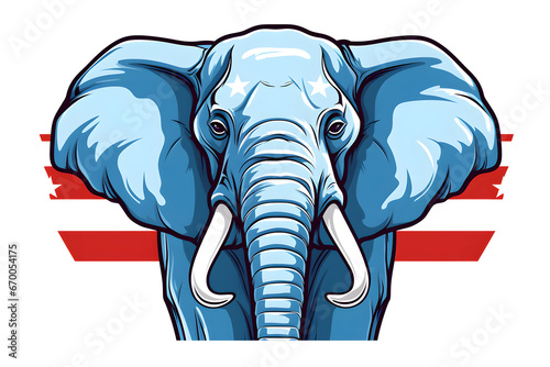 Illustrated elephant face with bold red stripes behind
