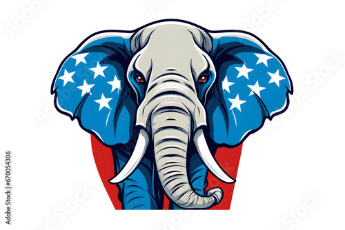  elephant head with blue stars on red and white stripes rebublican party symbol