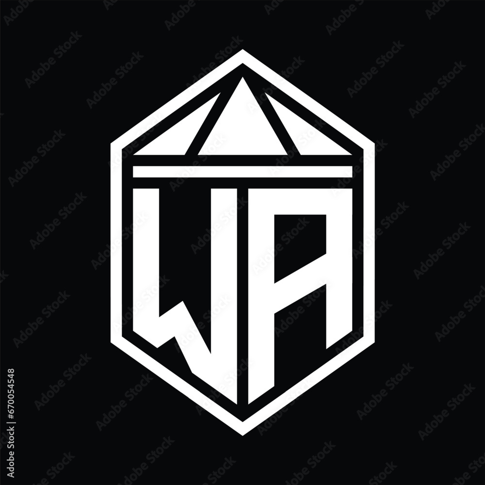 WA Letter Logo monogram hexagon shield shape with triangle crown isolated style design WA Letter Logo monogram hexagon shield shape with triangle crown isolated style design