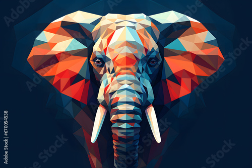 Stylized geometric elephant with a colorful low-poly design on a dark background representing democrats