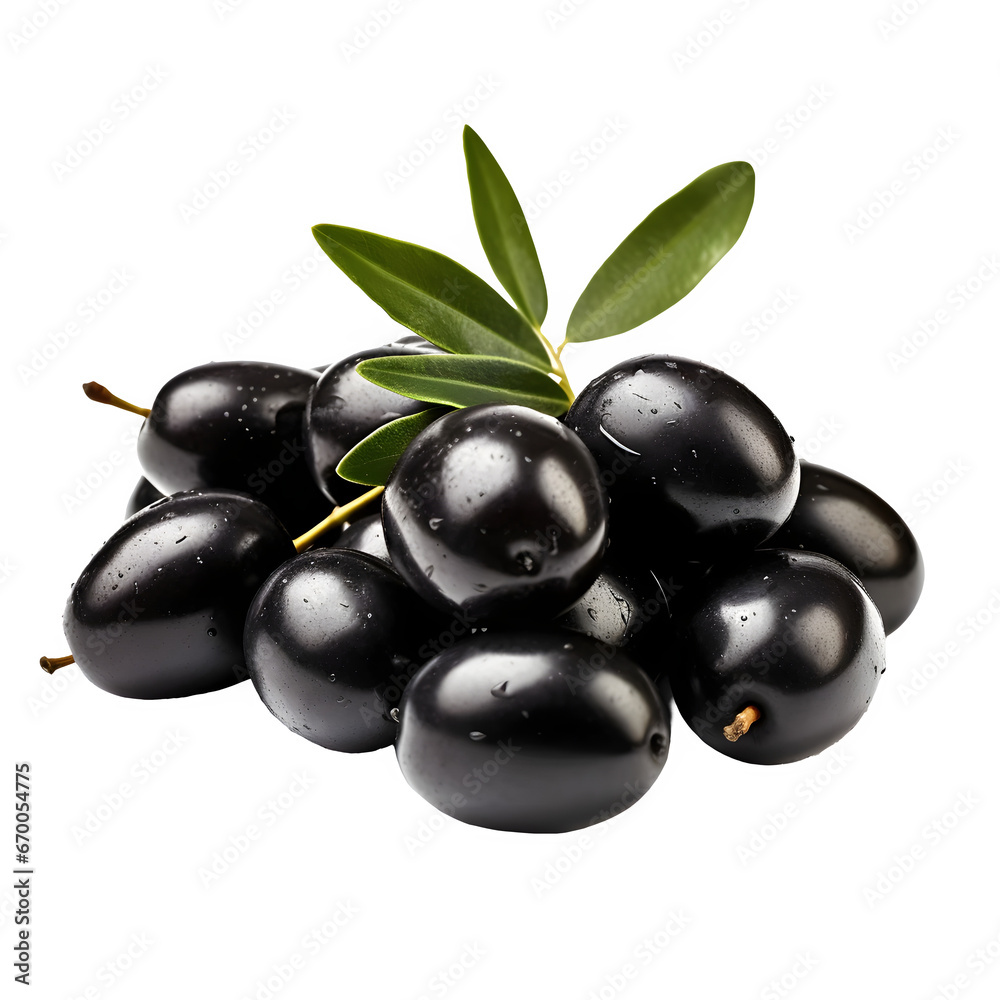 black olives with leaves isolated on transparent or white background black olives with leaves isolated on transparent or white background