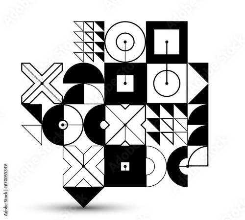 Abstract geometric pattern vector background isolated, tech style engine looks like composition, engineering draft style pattern, black and white.