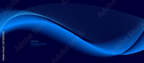 Smooth flow of wavy shape with gradient vector abstract background, dark blue design curve line energy motion, relaxing music sound or technology.