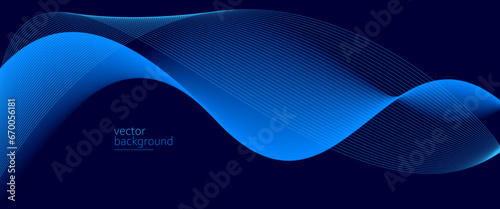 Flowing dark blue curve shape with soft gradient vector abstract background, relaxing and tranquil art, can illustrate health medical or sound of music.
