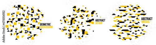 Abstract bright black and yellow mosaic vector backgrounds set, artistic design elements trendy modern style graphics, texture pattern beautiful digital art.