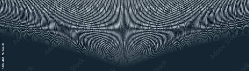 Obraz premium Moire vector abstract background, linear contrast virtual digital effect image, hypnotic texture, optical art trendy modern style, black and white distorted grid.