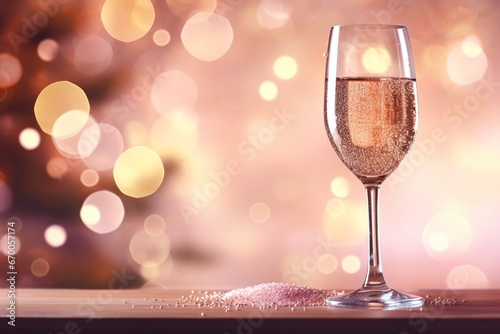 Glasses of champagne pink sparkle background, ceremony celebration anniversar...