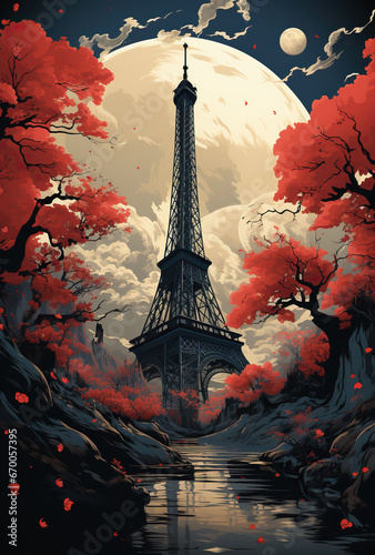 paris poster with an illustration of the eiffel tower
