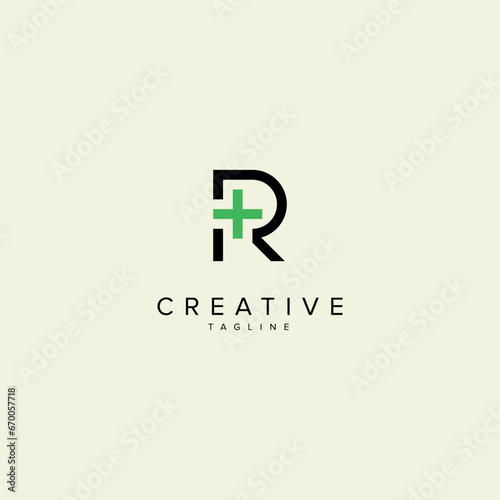 Alphabet letter R cross plus medical health logo icon design vector elements.