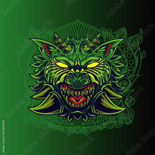 Aggressive wild demon beast head in colorful style vector illustration
