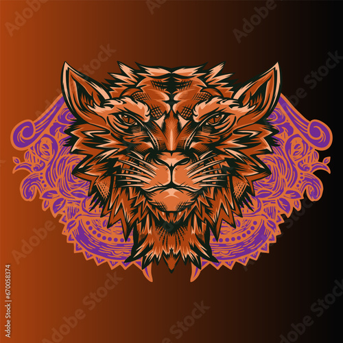 Aggressive wild demon beast head in colorful style vector illustration