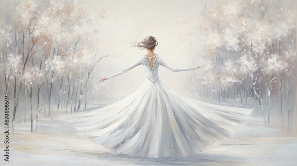 elegant bride before wedding arch in winter