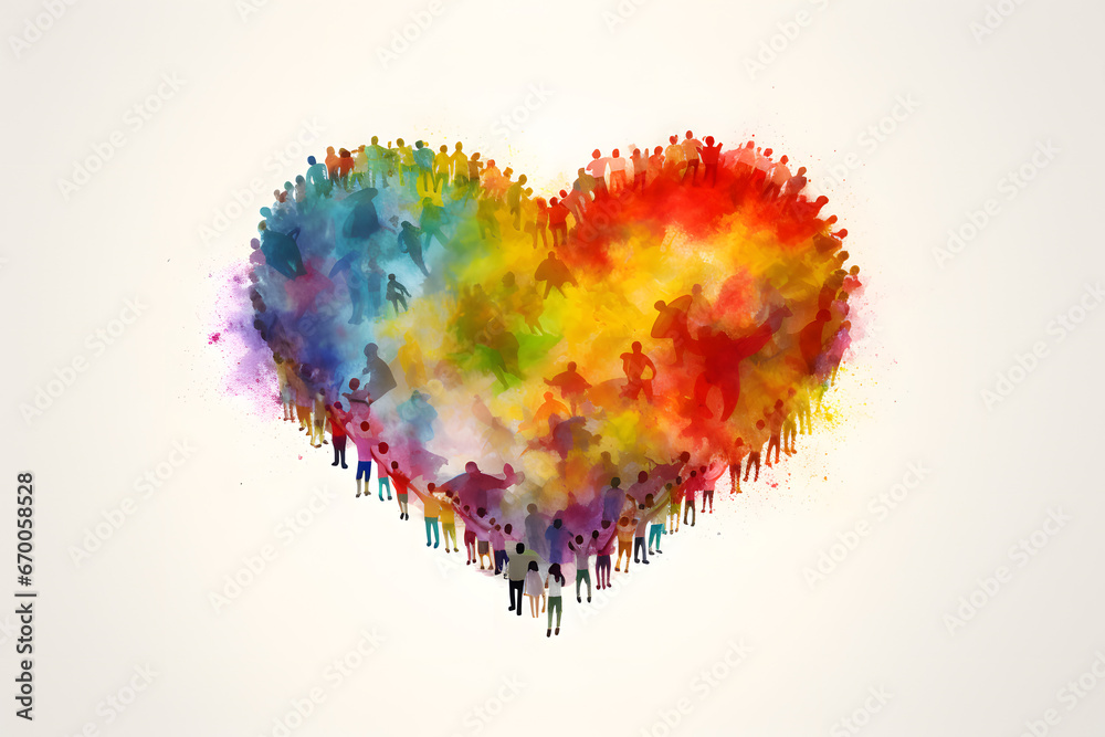 A colorful heart shape made of multiple dripping paint colors on a white background

