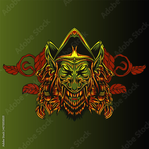 Aggressive wild demon beast head in colorful style vector illustration
