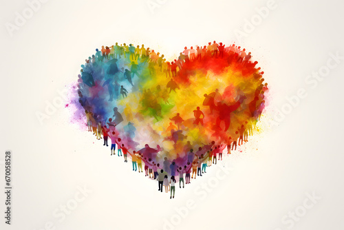 A colorful heart shape made of multiple dripping paint colors on a white background