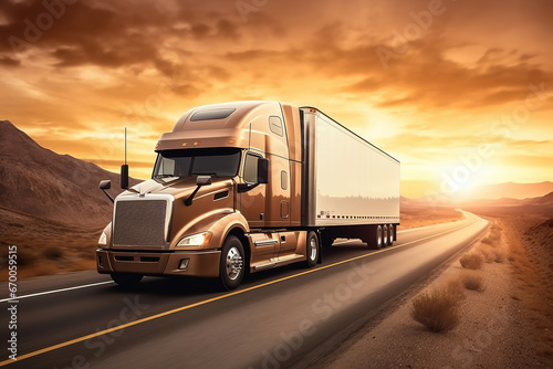 semi truck driving on the highway for logistics and supply chains cargo delivery services as wide banner design with copyspace area