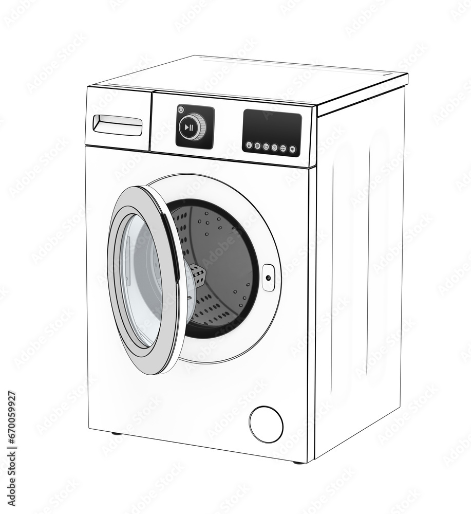 Sketch of front load washing machine on transparent background