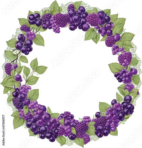 Boysenberry Border round frame isolated on white background